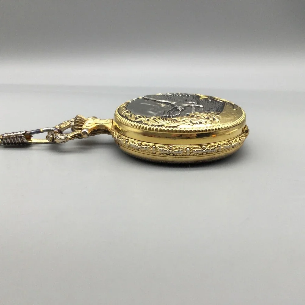 Botany 500 Pocket Watch Men 48mm Silver Gold Tone Eagle Full Hunter New Battery